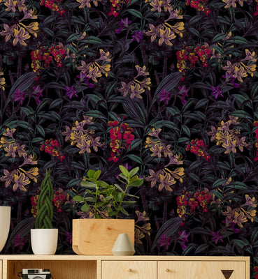 Dark Foliage flowers Pattern Wallpaper