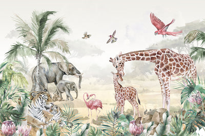 Peel and Stick Safari Wallpaper with Jungle Animals