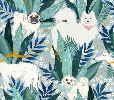 Tropical Leaves Dog Wallpaper