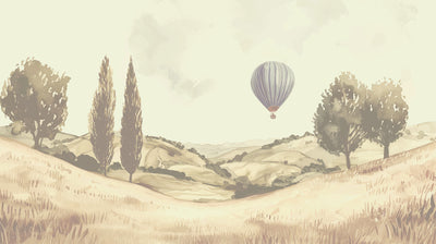 Vintage Hot Air Balloon Landscape Wallpaper