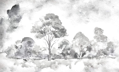 Abstract Tree Painting Black White Wallpaper