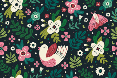 Colorful Cute Bird And Flower Wallpaper