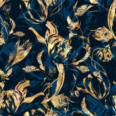 Luxury Blue and Modern Leaves Wallpaper