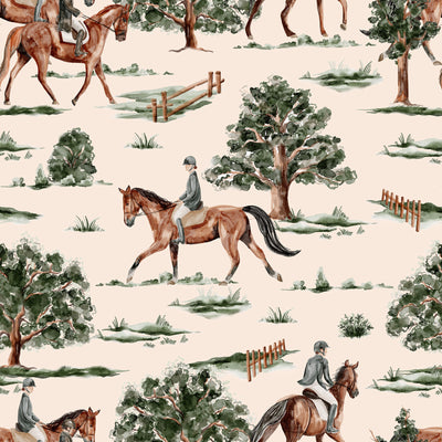 Green Tree Horse Vintage Wallpaper