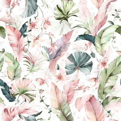 Watercolor Banana Leaves With Flower Wallpaper