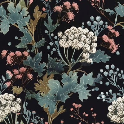 Watercolor Midnight Botanical Floral Wallpaper