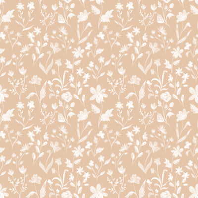 Blotchy Watercolor Wildflowers Brown Wallpaper