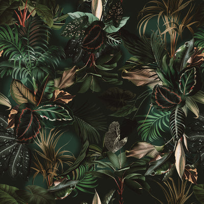 Moody Tropical Palm & Exotic Leaves Wallpaper