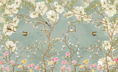 Vintage Flower Wallpaper with Bird Design