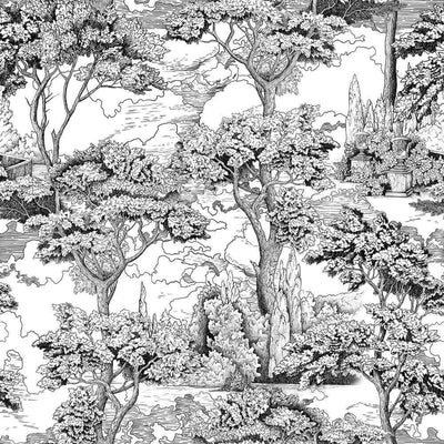 toile pattern trees wallpaper