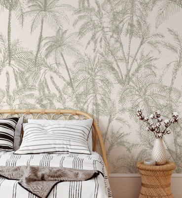 Tropical Subtle Green Palms Wallpaper