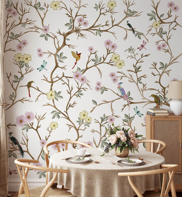 Botanical Flower With Bird Wallpaper