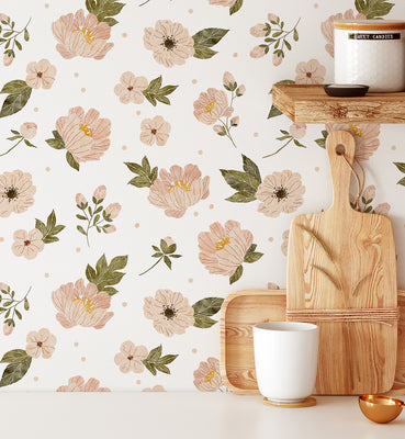 Boho Flower Natural Wallpaper