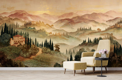 Hand Panted Italian Hills Mural Wallpaper