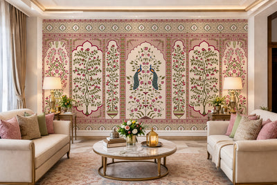 Royal Mughal Peacock Garden Mural