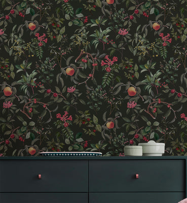 Dark Botanical Garden and fruit Wallpaper