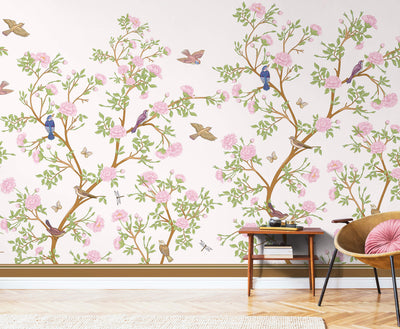 Cherry Blossom Branches Chinoiserie Wallpaper