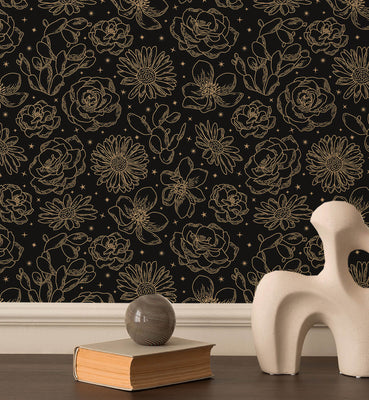 Elegant Outline Floral Wallpaper