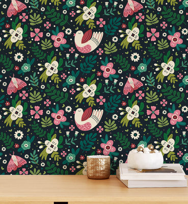 Colorful Cute Bird And Flower Wallpaper