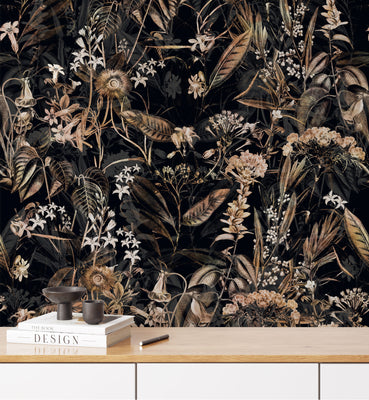 Botanical Midnight Herbarium Wallpaper