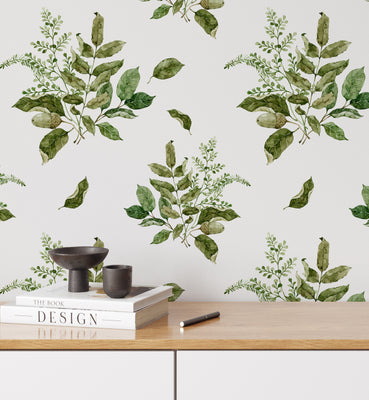 Green Leaf Watercolor Pattern Wallpaper