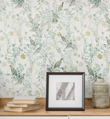 Playful Birds And Garden Wallpaper