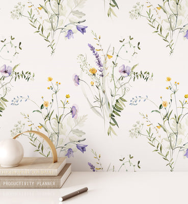 Botanical Wildflower Pattern Wallpaper
