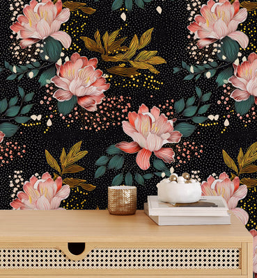 Midnight Botanical Flower Petal Wallpaper