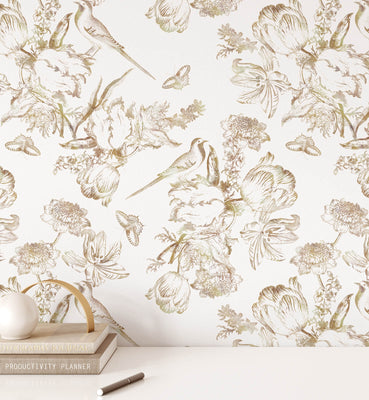 Chinoiserie Bird Watercolor Wallpaper