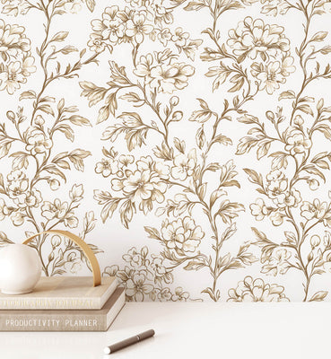 Botanical Toile Floral Wallpaper