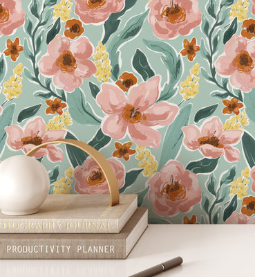 Trendy Flowers Blush Wallpaper