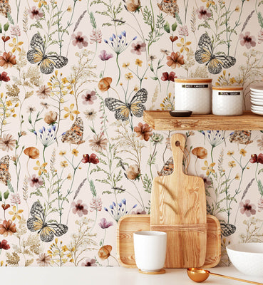 Watercolor Wildflower Bloom Pattern Wallpaper