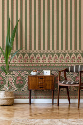 Vintage Floral Stripe Wallpaper