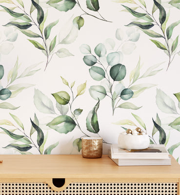 Eucalyptus Watercolour Botanical Leaf Wallpaper