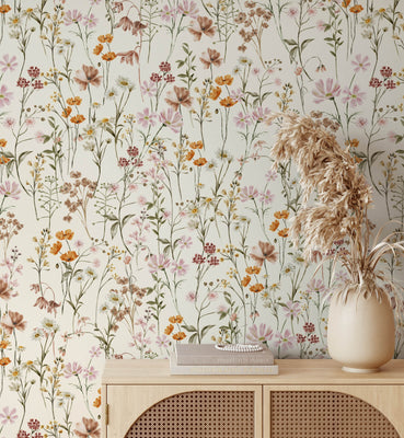 Watercolor Wildflowers Seamless Pattern Wallpaper