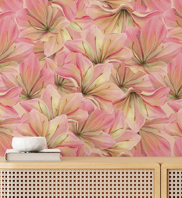 Watercolor hand painted Amaryllis floral Wallpaper