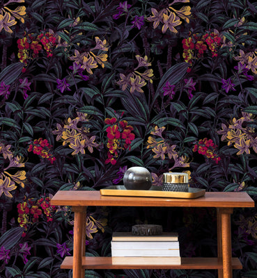 Dark Foliage flowers Pattern Wallpaper