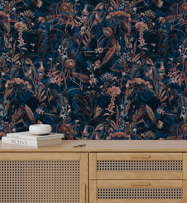 Dark Botanical Seamless Pattern Wallpaper