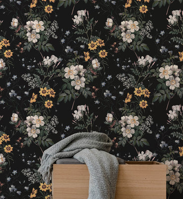 Night Luxury White Flower Pattern Wallpaper