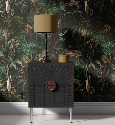 Moody Tropical Palm & Exotic Leaves Wallpaper
