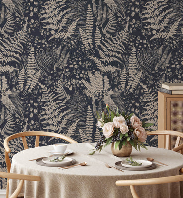 Botanical Golden Fern Pattern Wallpaper