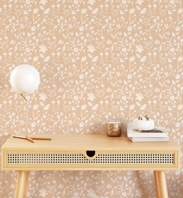 Blotchy Watercolor Wildflowers Brown Wallpaper