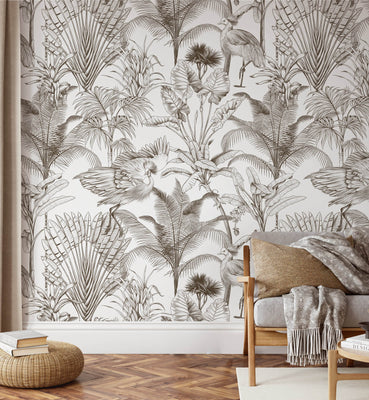 Tropical Crane Bird Forest Wallpaper