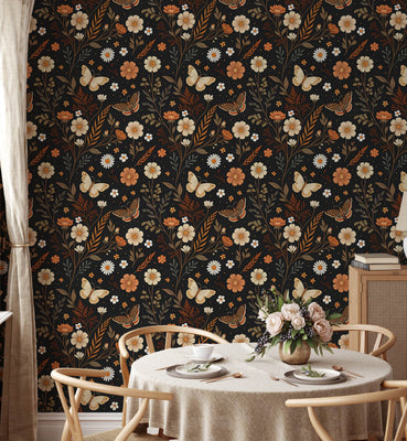 Boho Night Butterflies Meadow Digital Pattern Wallpaper