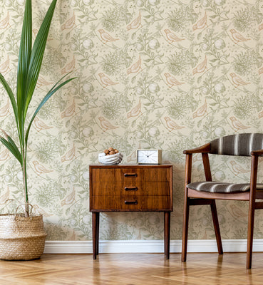 Vintage Botanical Birds & Pomegranate Wallpaper
