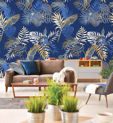 Blue Tropical Wallpaper for Living Room