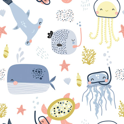 Ocean Wallpaper with Sea Creatures and Bubbles