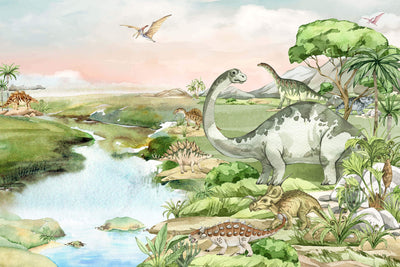Watercolor Dinosaur Forest Wallpaper
