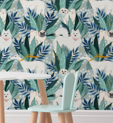 Tropical Leaves Dog Wallpaper