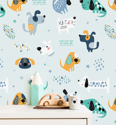 Multicolor Nursery Dog Wallpaper